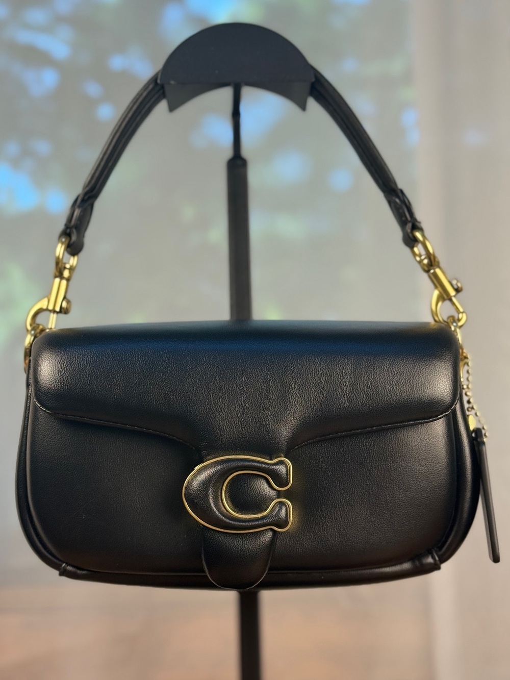 Coach Pillow Tabby Shoulder Bag 18 Black Leather Brass Hardware C3880 Like New